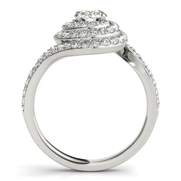 14k White Gold Round Diamond Spiral Design Engagement Ring 1 1/8 cttw
