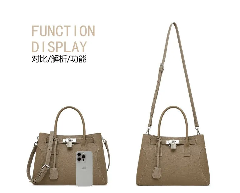 31CM large capacity platinum premium leather shoulder bag 2859 grey