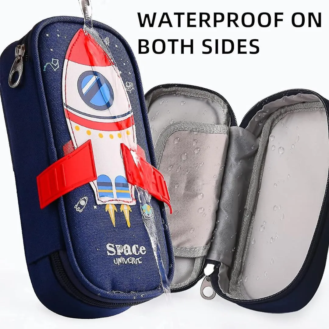 Aara Internationals Cute 3D Space Pencil Case for Kids, Big Capacity Canvas Pencil Pouch with Zipper, Waterproof & Durable Large Storage Pencil case for Boys and Girl