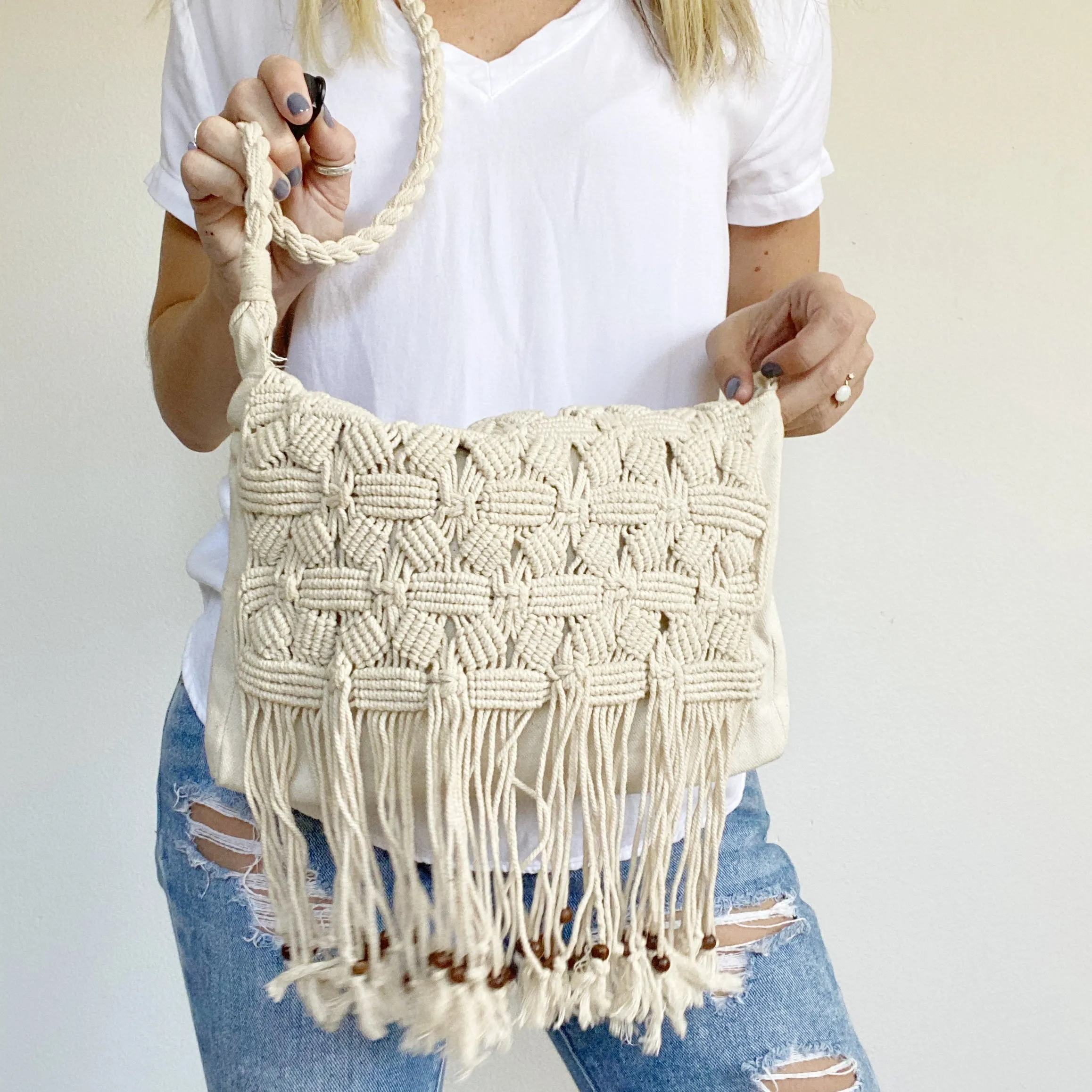 American Eagle Boho Fringe Braided Crossbody Bag