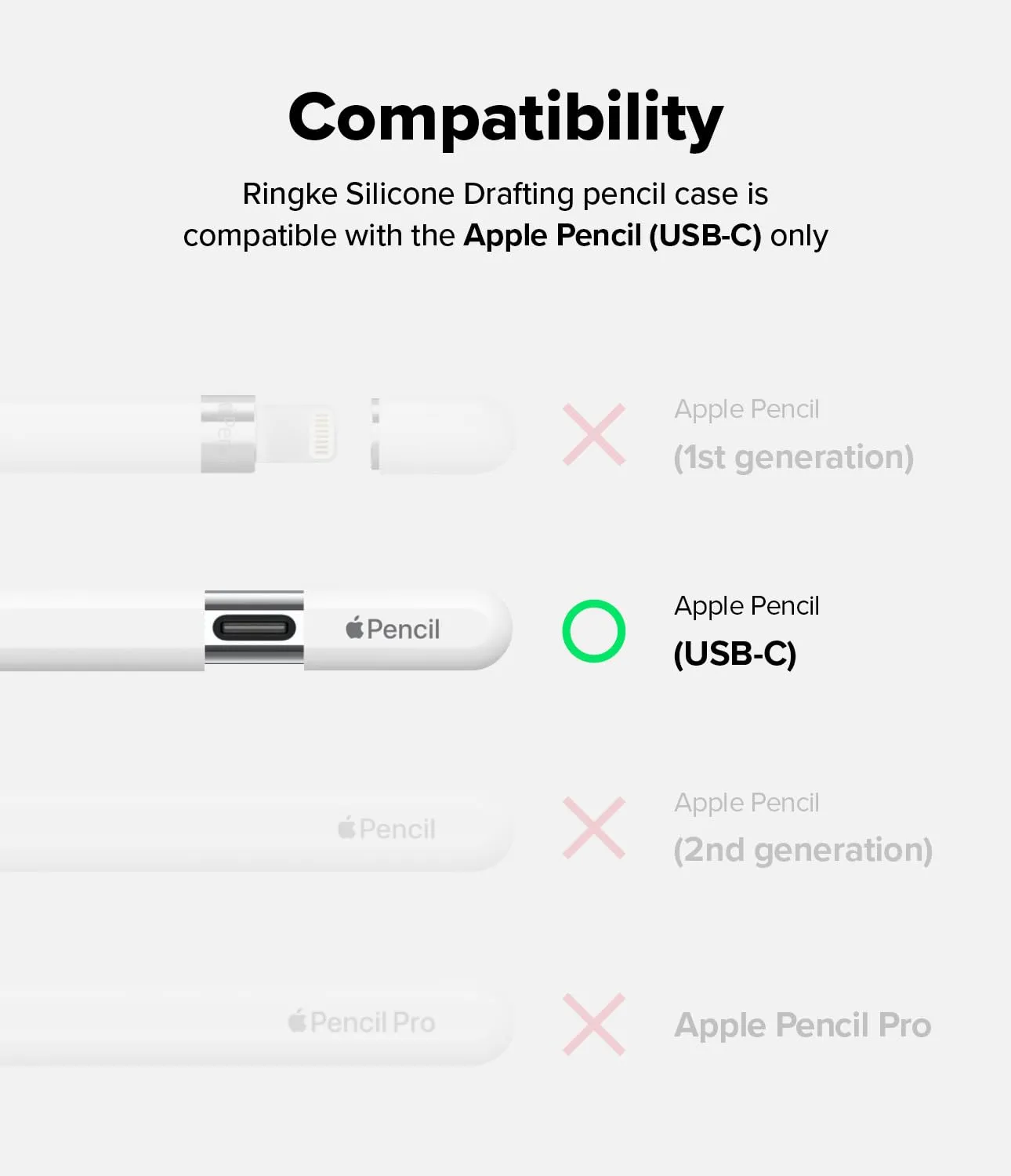 Apple Pencil USB C Case, Silicone Drafting Pencil Case   - White