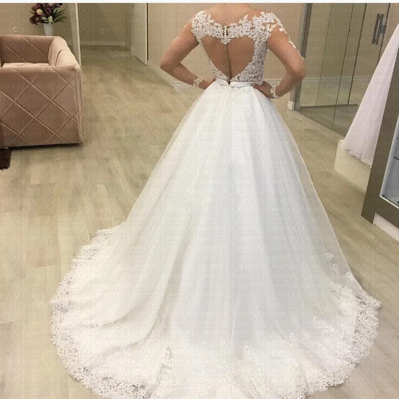 Applique Long Sleeve Wedding Dress Wedding Dress Bridal Gown