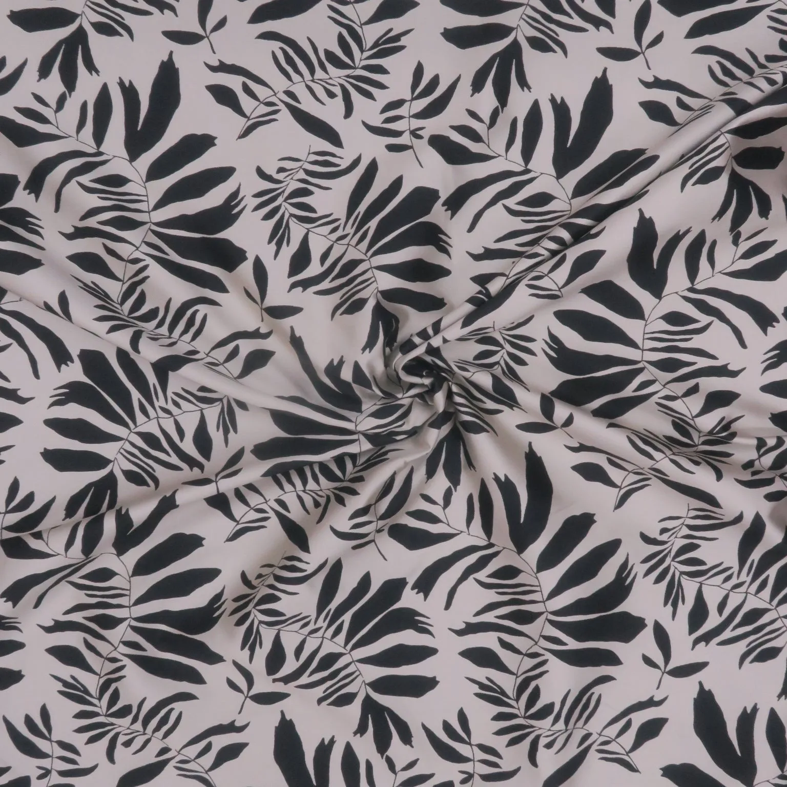 Black and Silver Reversible Foliage Leaves Printed Polyester Mikado Fabric
