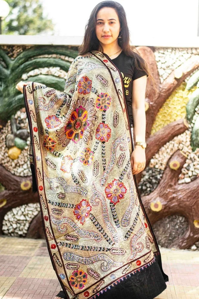 Black Colour Stole With Kashmiri  Embroidery Compliments The Wearer For Owning A Unique Accessory.