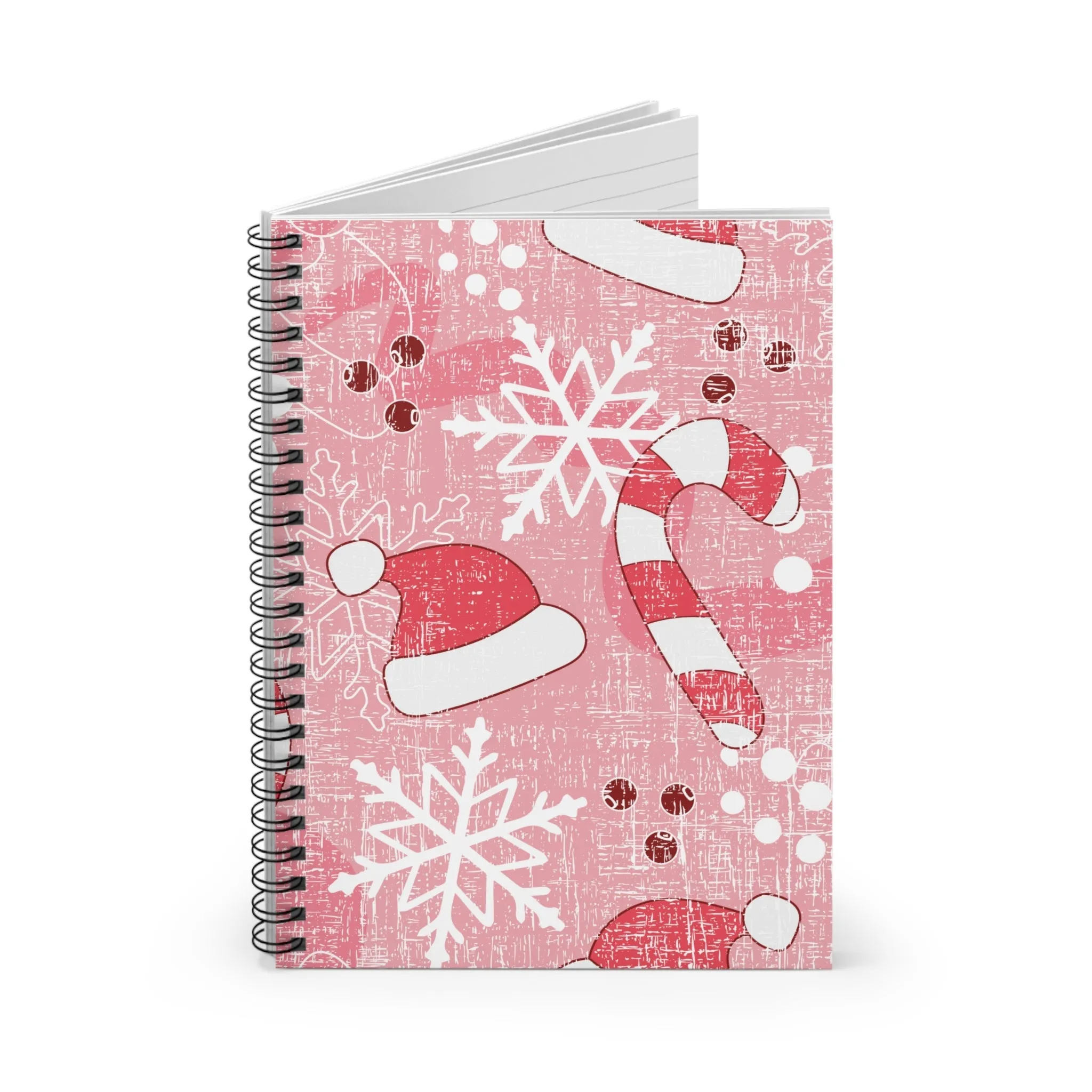 Candy Canes and Snowflakes Spiral Notebook - Lined Rule: Festive Pink Christmas Design