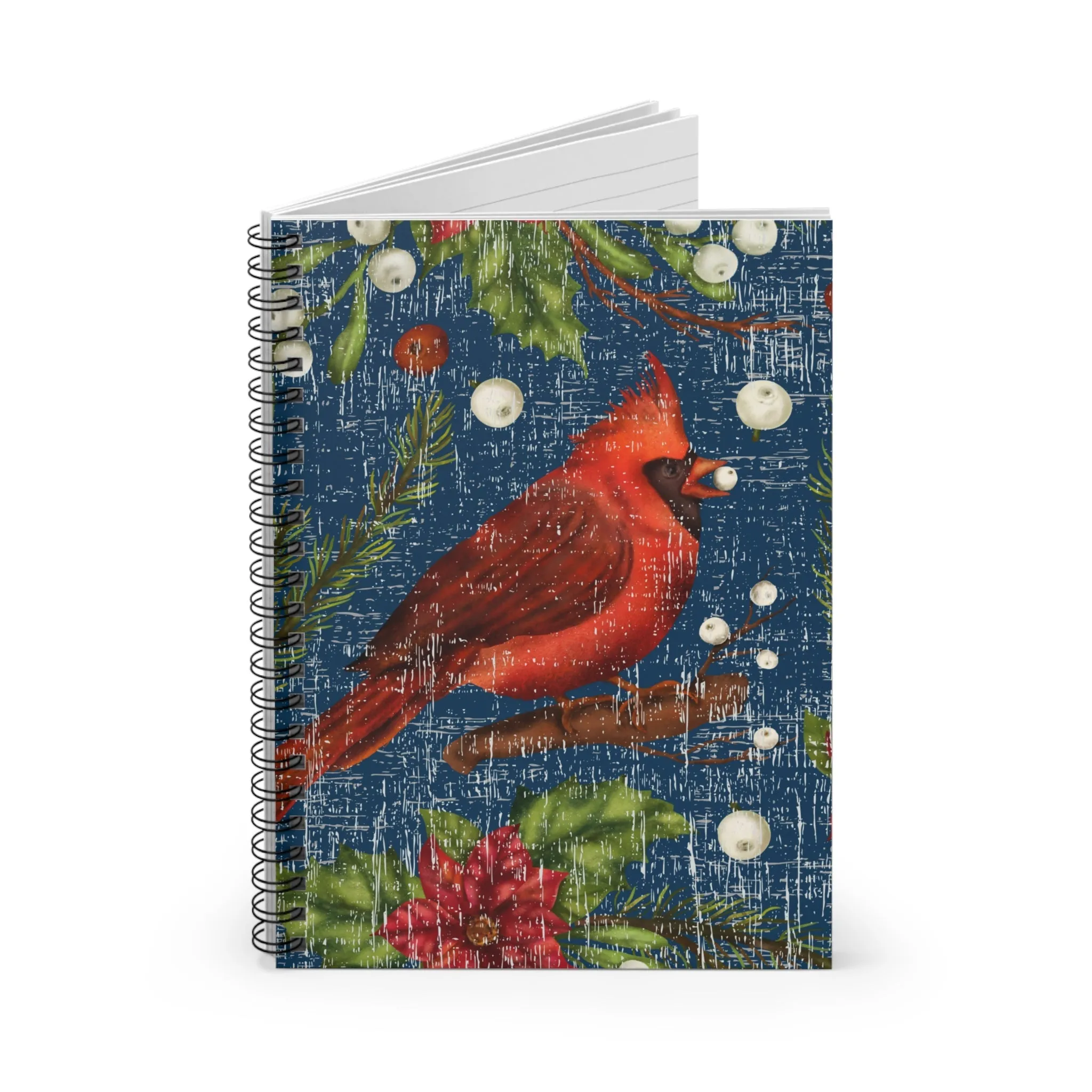 Cardinal on Blue Background Spiral Notebook - Ruled Line: Elegant Bird Design