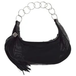 Chanel Black Canvas Fringe Mesh Shoulder Bag
