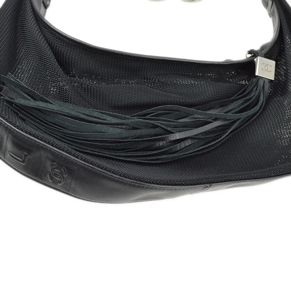 Chanel Black Canvas Fringe Mesh Shoulder Bag