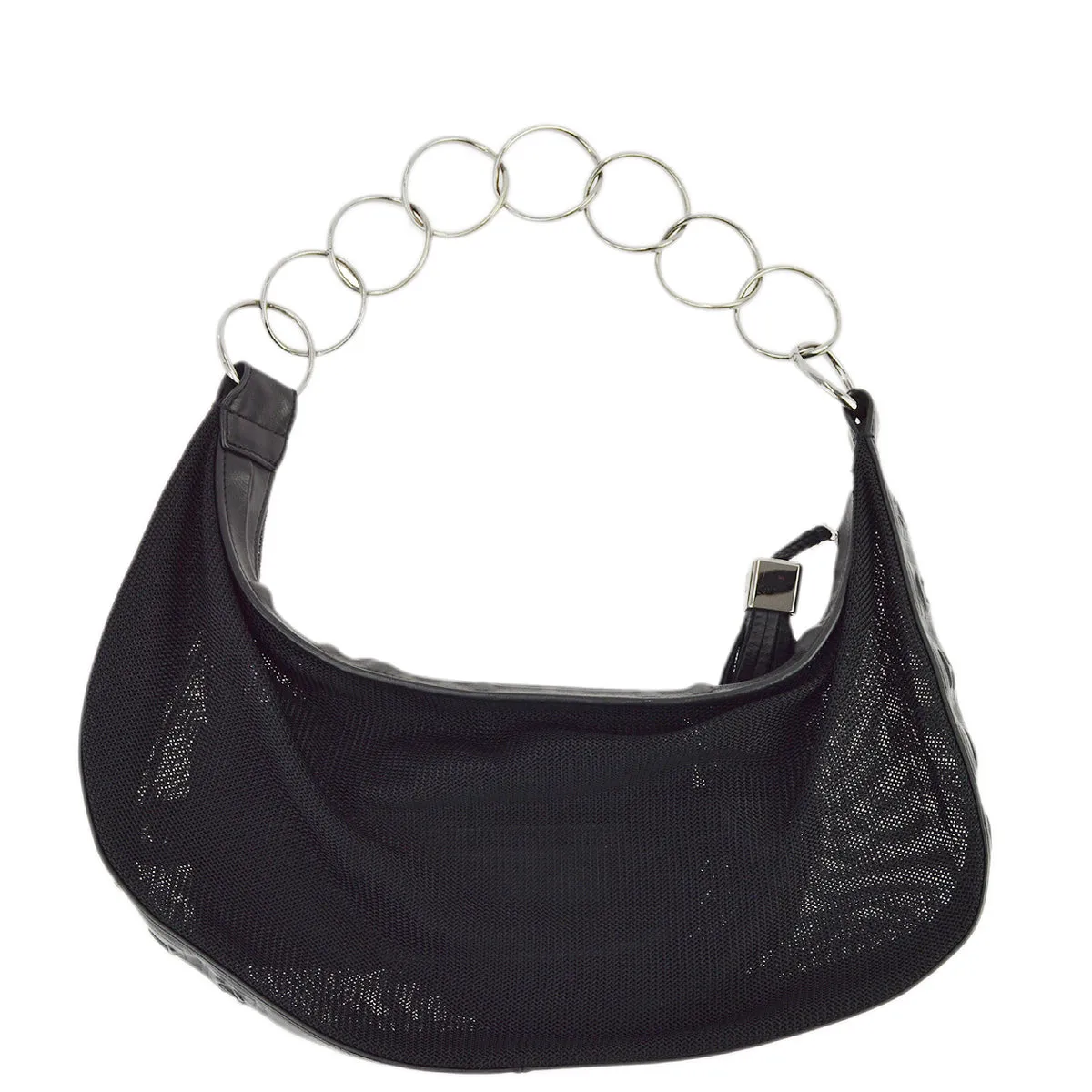 Chanel Black Canvas Fringe Mesh Shoulder Bag