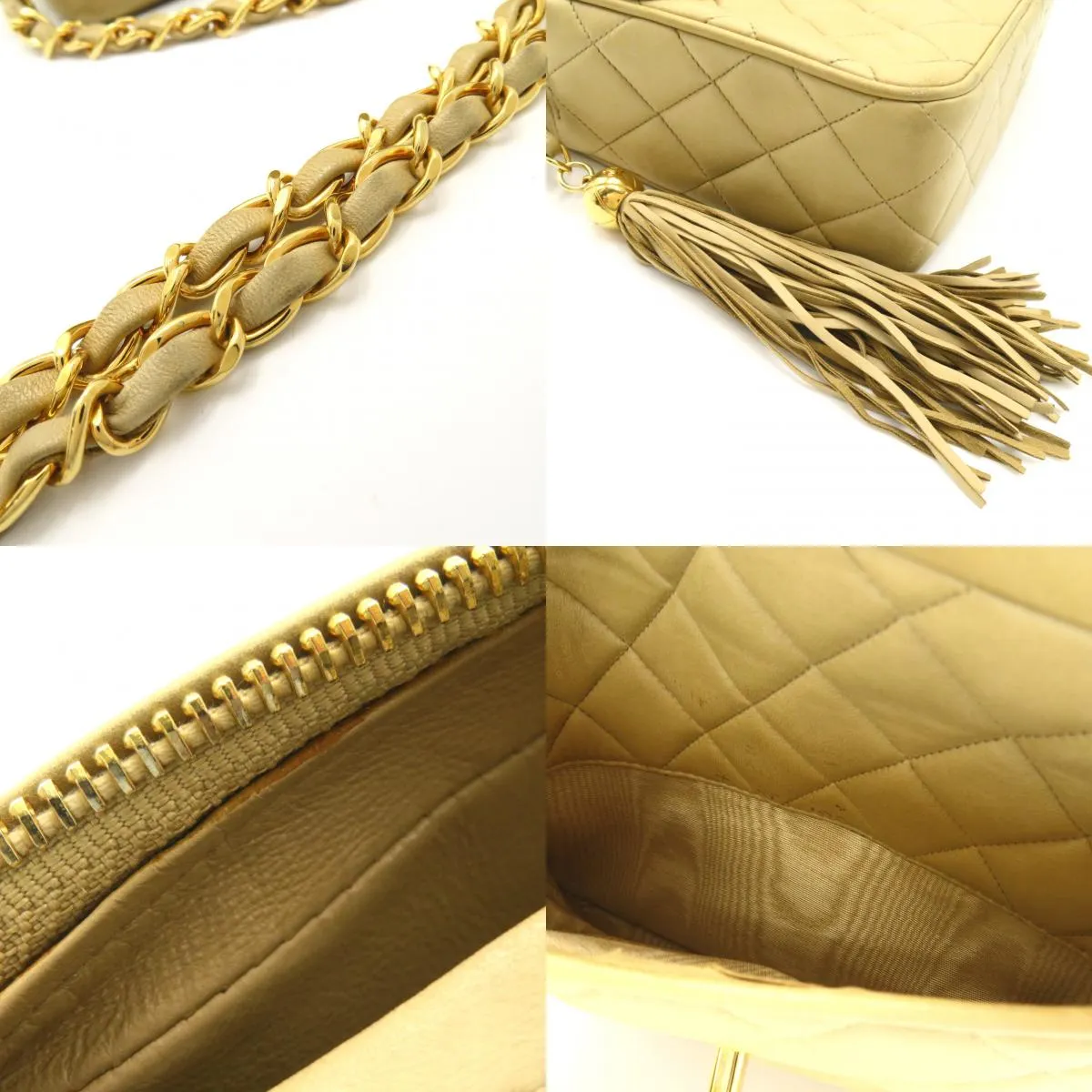 CHANEL Chain Shoulder Bag  Fringes  Beige Ladies Shoulder Bag