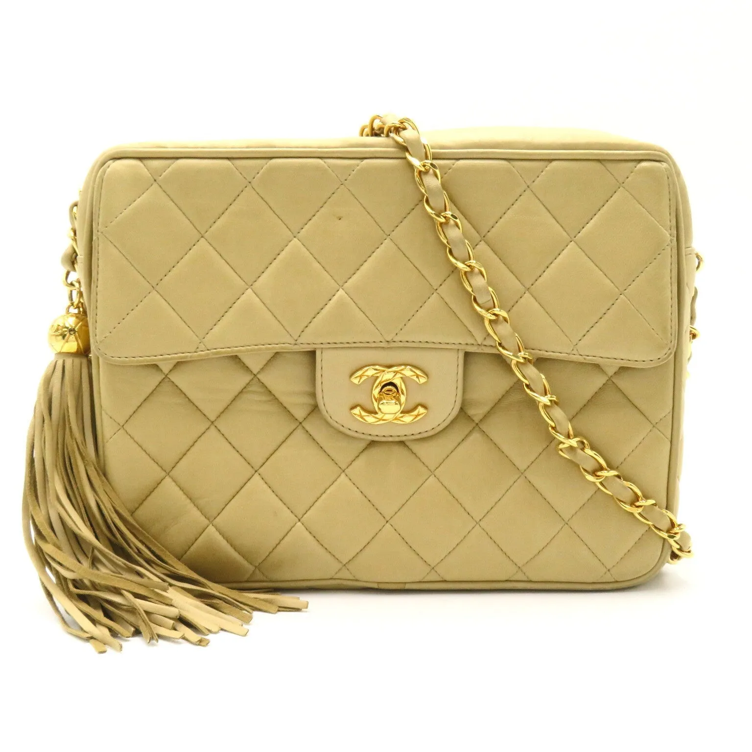 CHANEL Chain Shoulder Bag  Fringes  Beige Ladies Shoulder Bag
