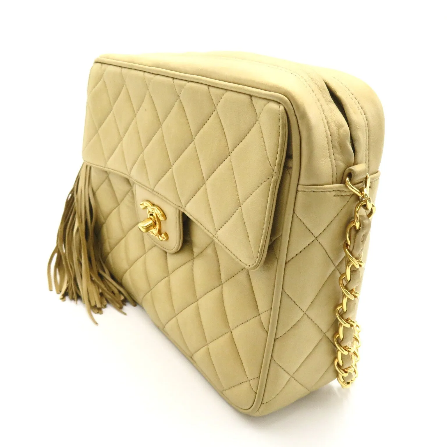 CHANEL Chain Shoulder Bag  Fringes  Beige Ladies Shoulder Bag