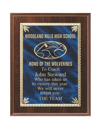 Cherry Finish Plaque with Marble Plate 7x9, 8x10, 9x12 inch Red, Black or Blue