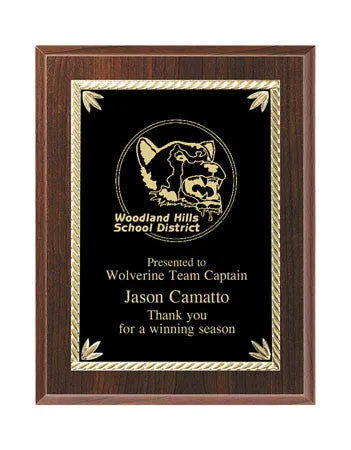 Cherry Finish Plaque with Marble Plate 7x9, 8x10, 9x12 inch Red, Black or Blue
