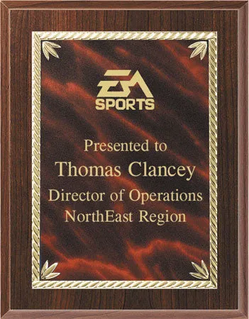 Cherry Finish Plaque with Marble Plate 7x9, 8x10, 9x12 inch Red, Black or Blue