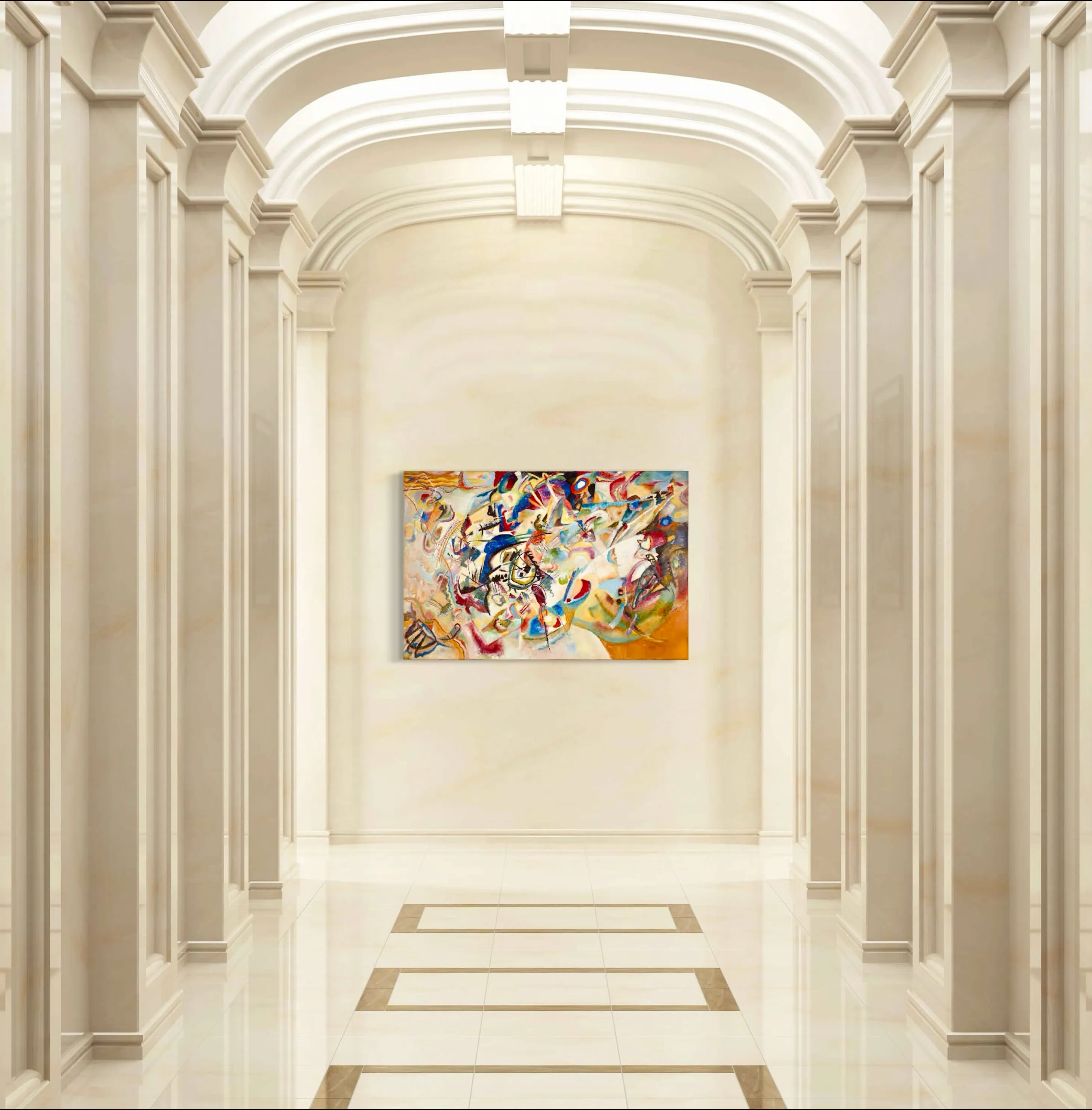 Composition VII - Painted by Wassily Kandinsky - Circa. 1913. High Quality Polyester Cotton Canvas Print. Ready to be Framed. Available in Two Sizes - 40cm X 60cm & 70cm x 100cm.