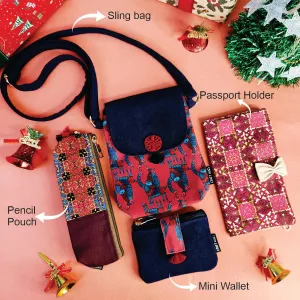 Crimson Charm Combo- Sling, Mini Wallet, Passport Case, Pouch