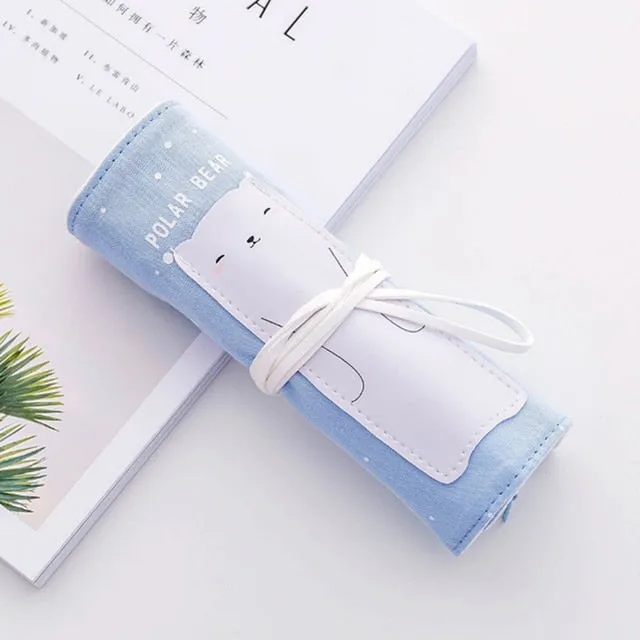Cute Canvas Roll Up Pencil Case with Pencil Pouch