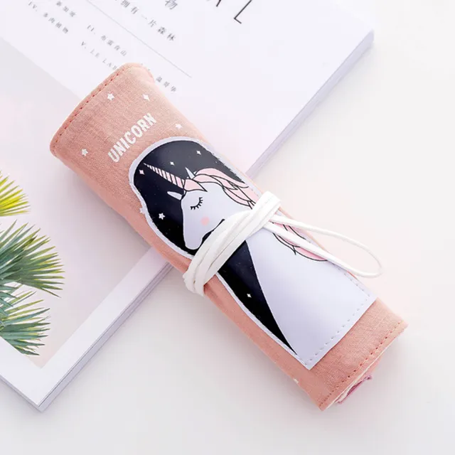Cute Canvas Roll Up Pencil Case with Pencil Pouch