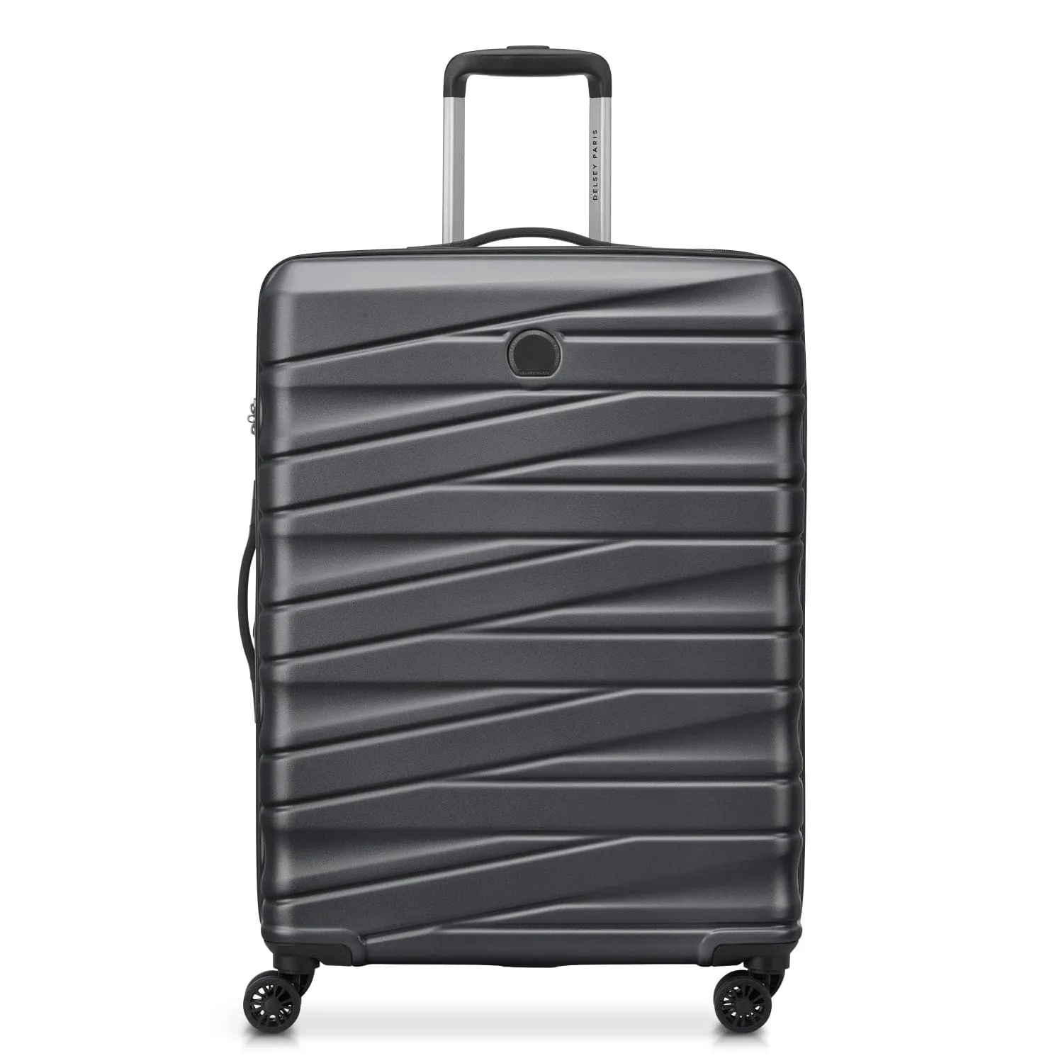 Delsey Tiphanie 55 70 82cm Hardcase 4 Double Wheel Expandable Cabin & Check-In Luggage Trolley Set Graphite   FREE Delsey Agreable Backpack