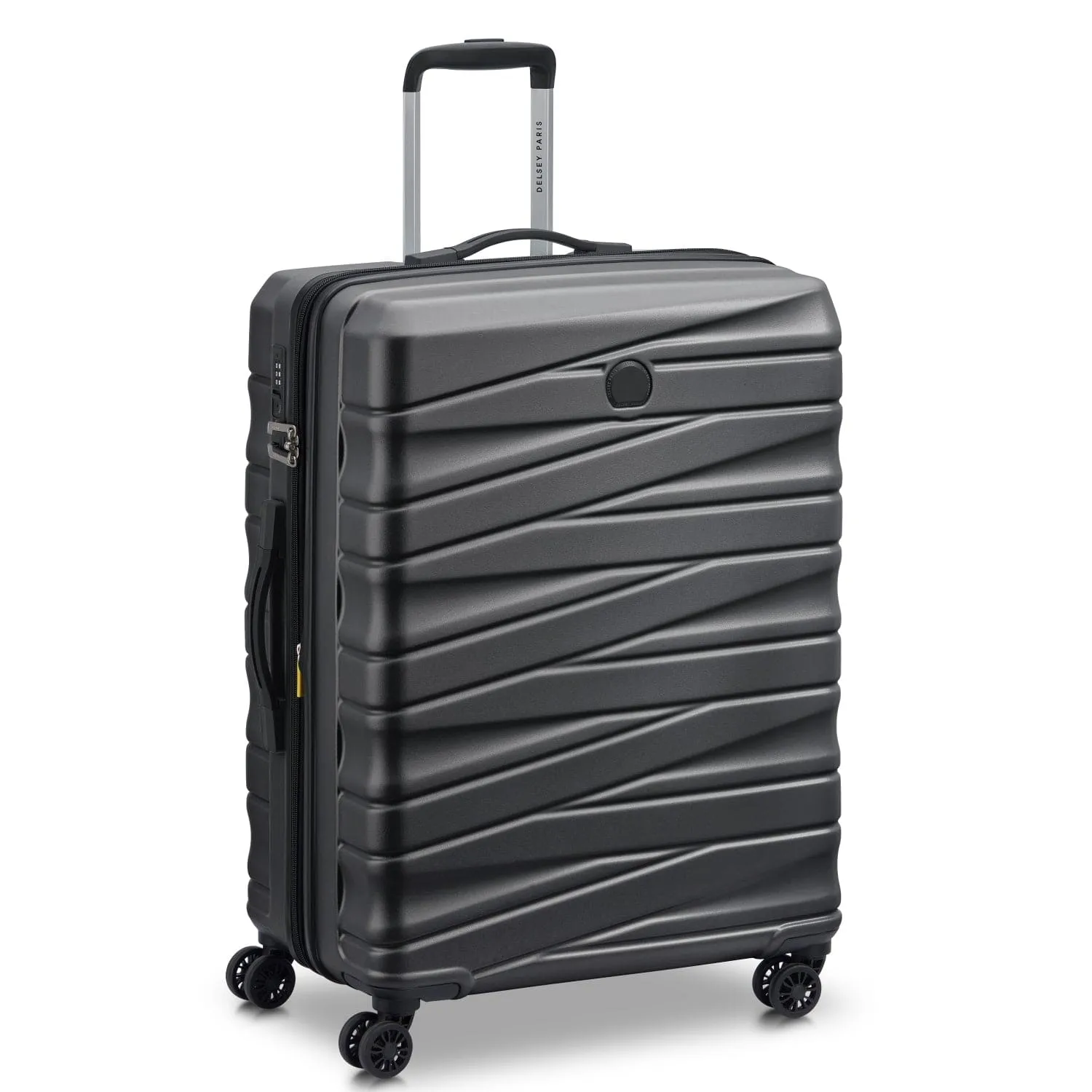 Delsey Tiphanie 55 70 82cm Hardcase 4 Double Wheel Expandable Cabin & Check-In Luggage Trolley Set Graphite   FREE Delsey Agreable Backpack