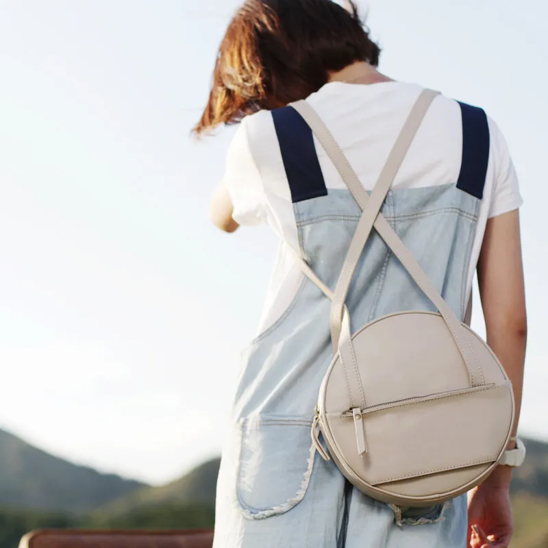 Designer Ladies Round Shoulder Bag Leather Circle Backpack Bag Purse