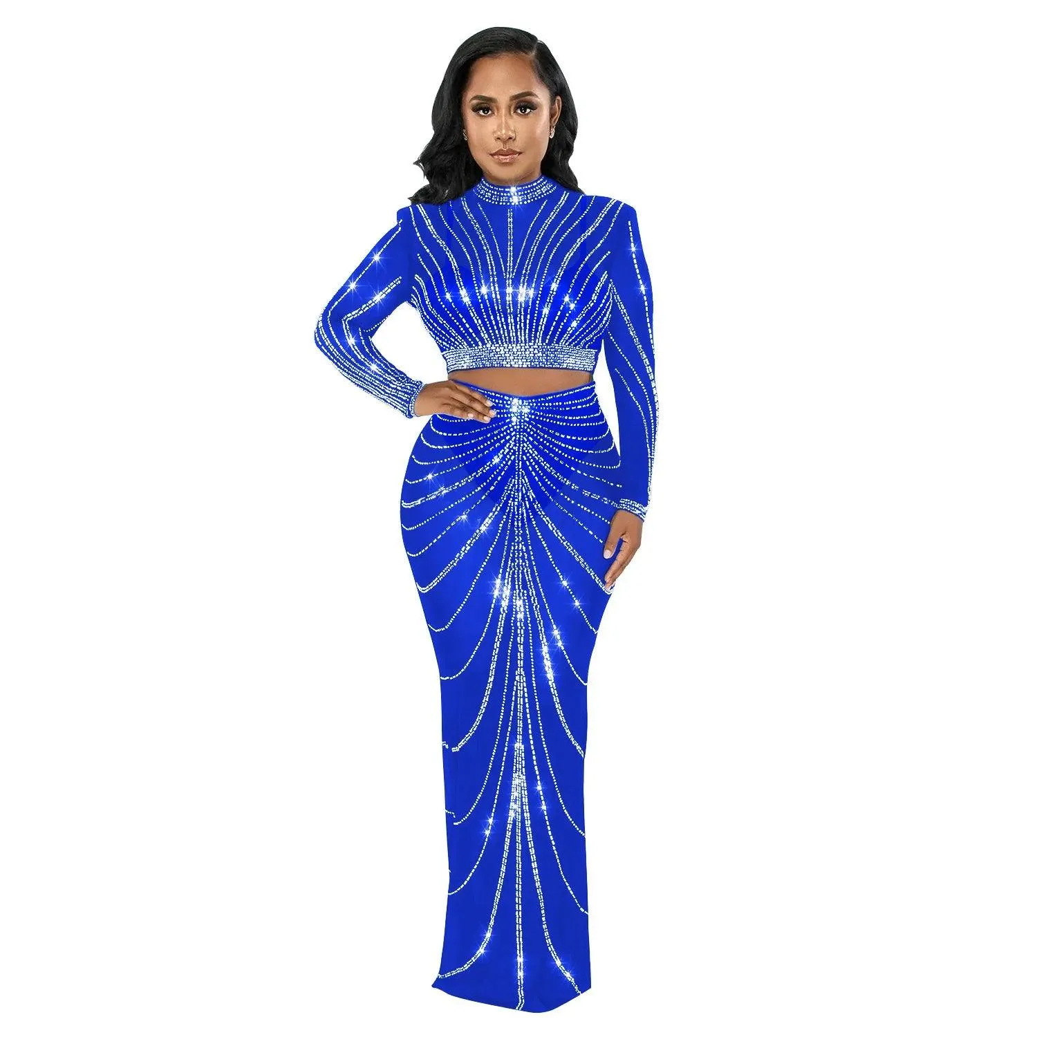 Elegant Rhinestone Mesh Maxi Dress: Glamorous Women's Clubwear