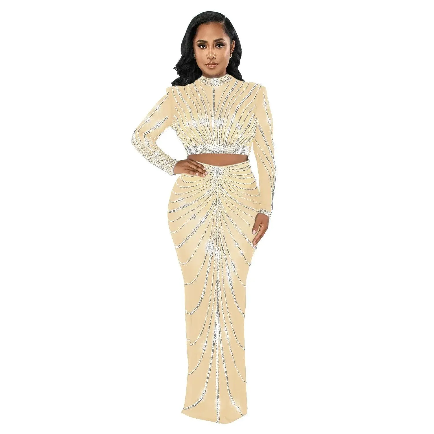 Elegant Rhinestone Mesh Maxi Dress: Glamorous Women's Clubwear