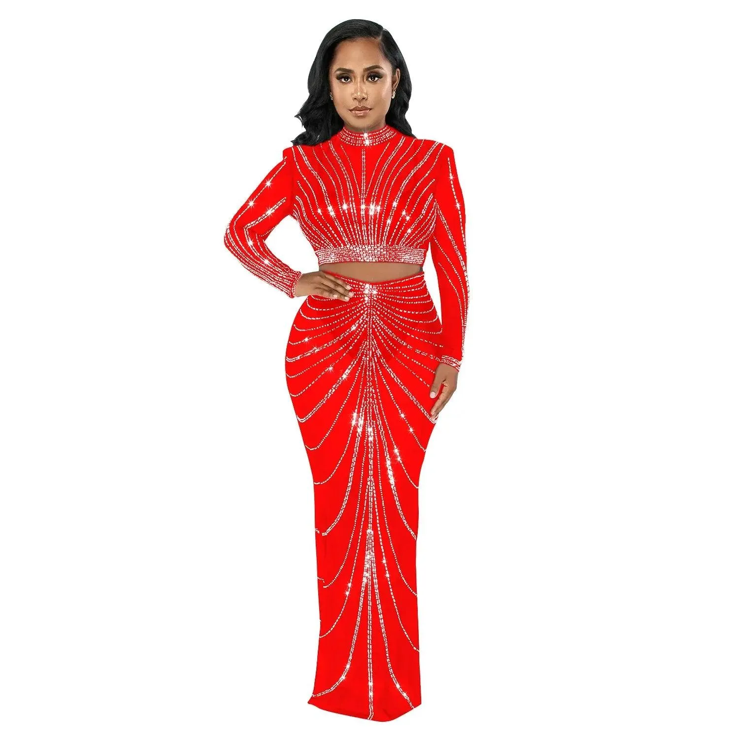 Elegant Rhinestone Mesh Maxi Dress: Glamorous Women's Clubwear
