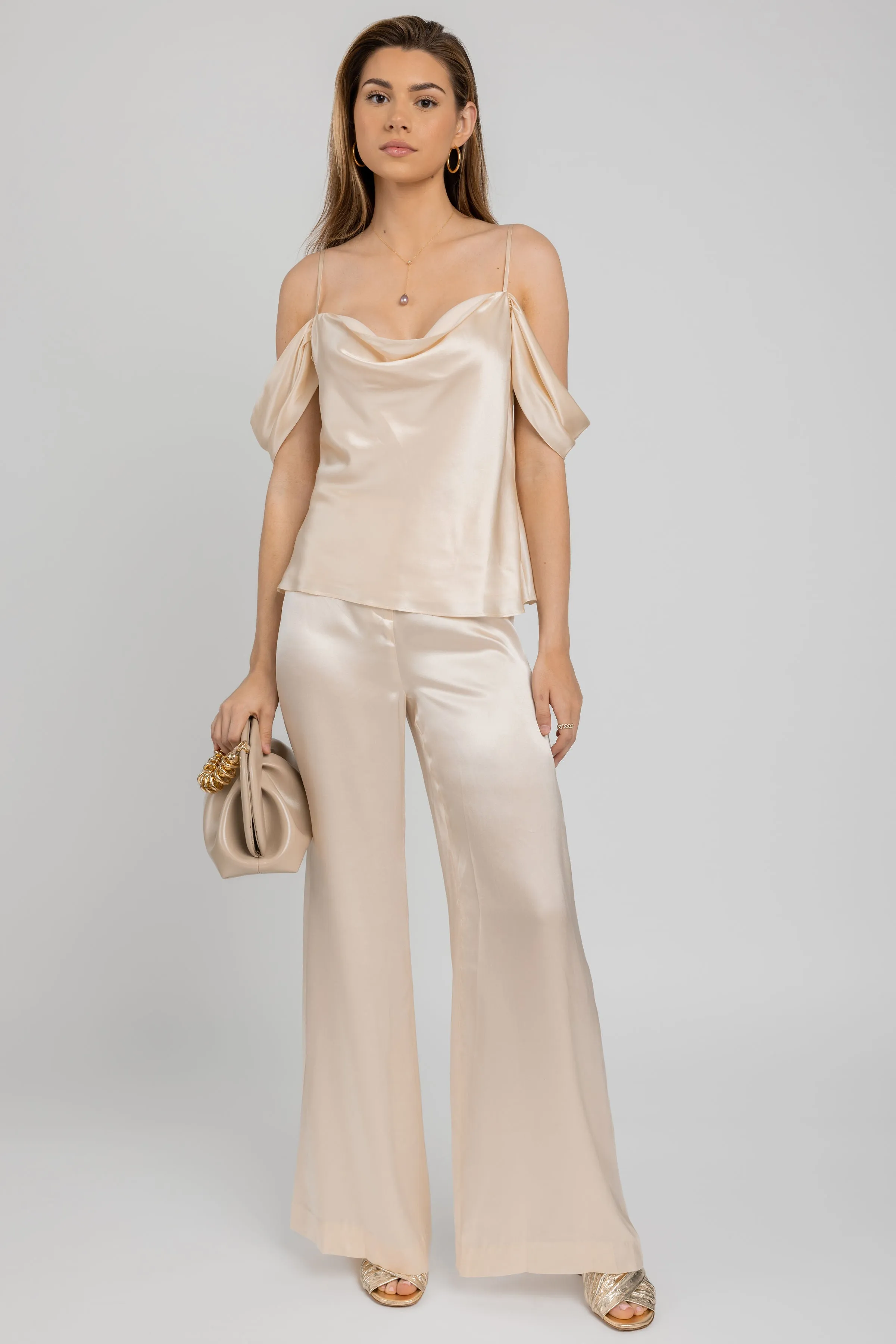 Ellington Draped Sleeve Camisole in Pearl