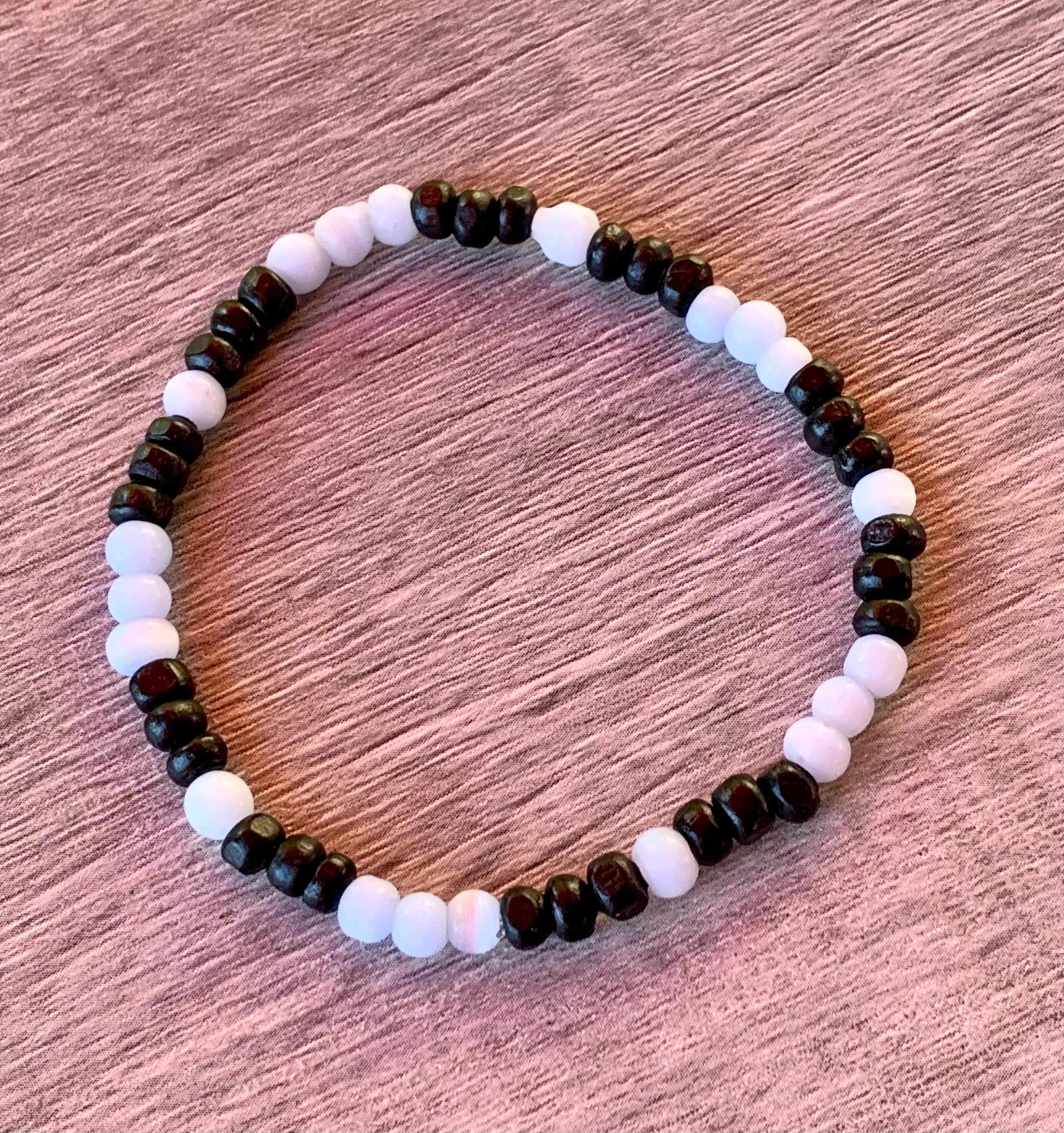 Emery Handmade Pale Blue Cats Eye and Wood Expandable Bracelet