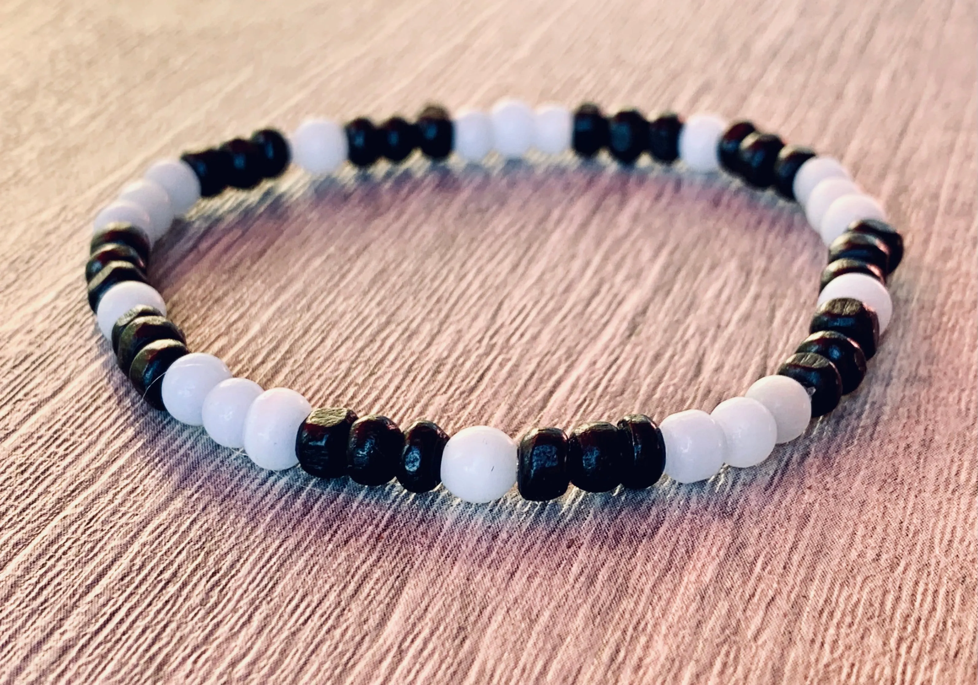 Emery Handmade Pale Blue Cats Eye and Wood Expandable Bracelet