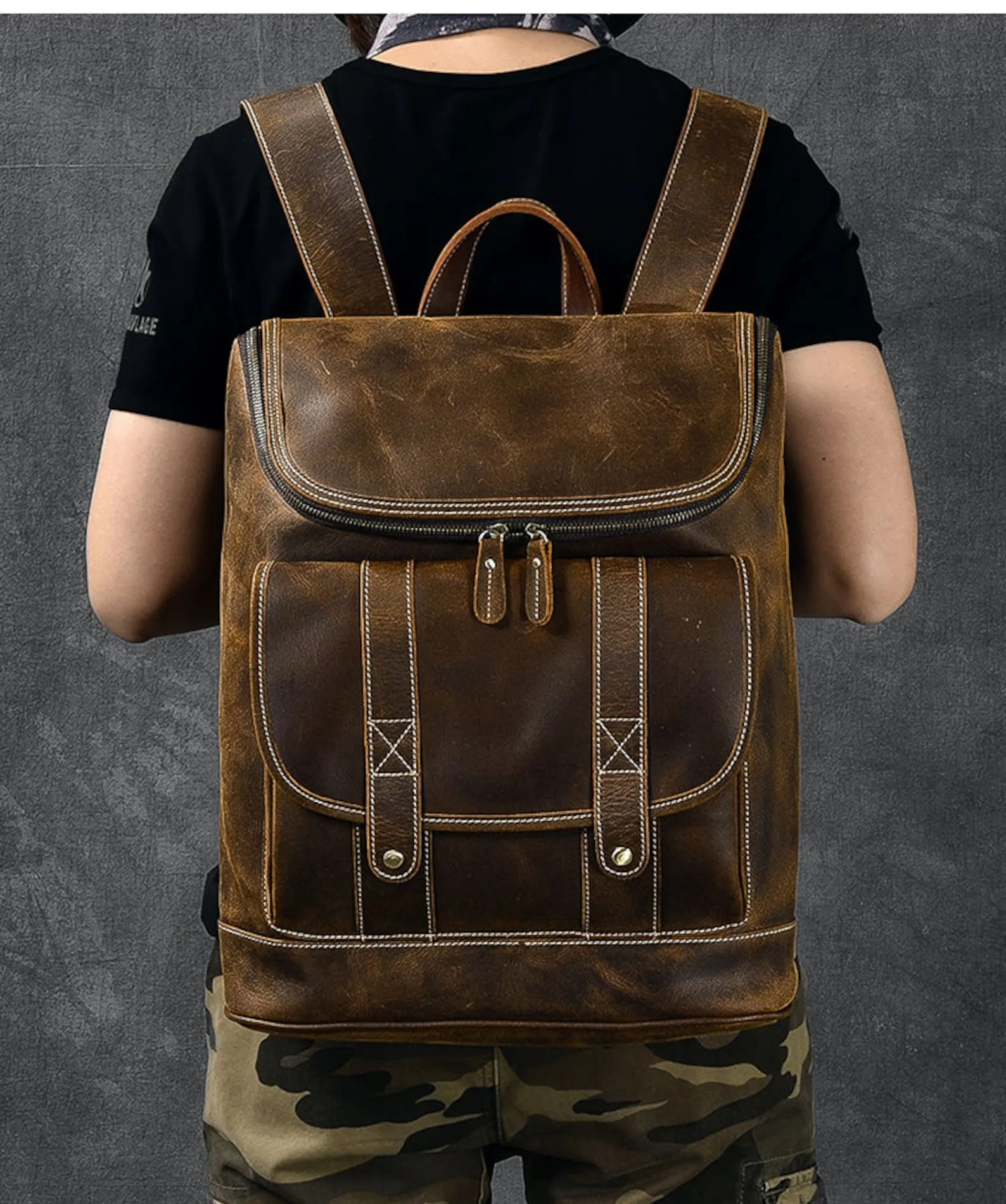 extra large leather backpack