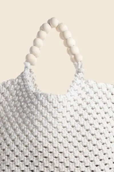 Fame Wooden Beaded Handle Braided Tote Bag