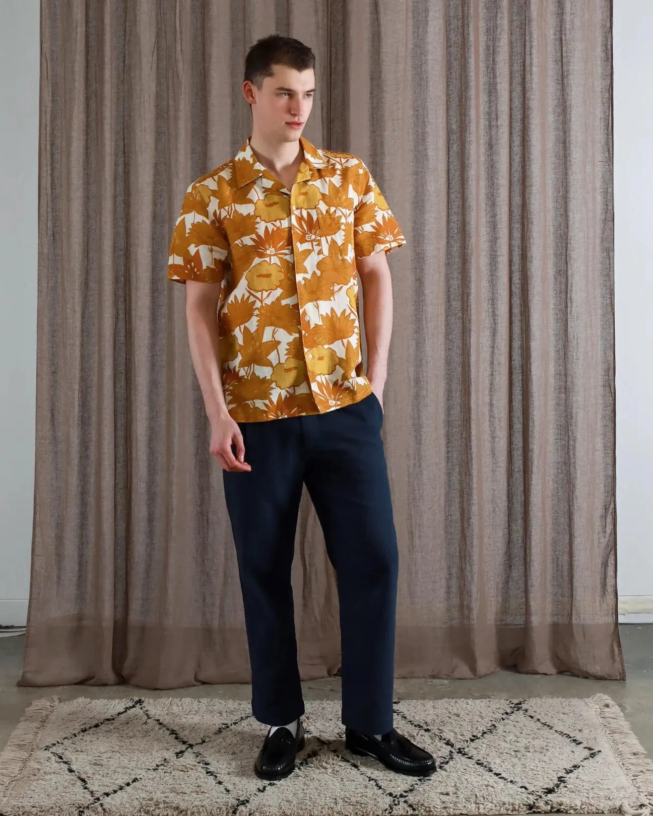 Far Afield - Selleck Shirt - Honey Gold Flower Collage Print