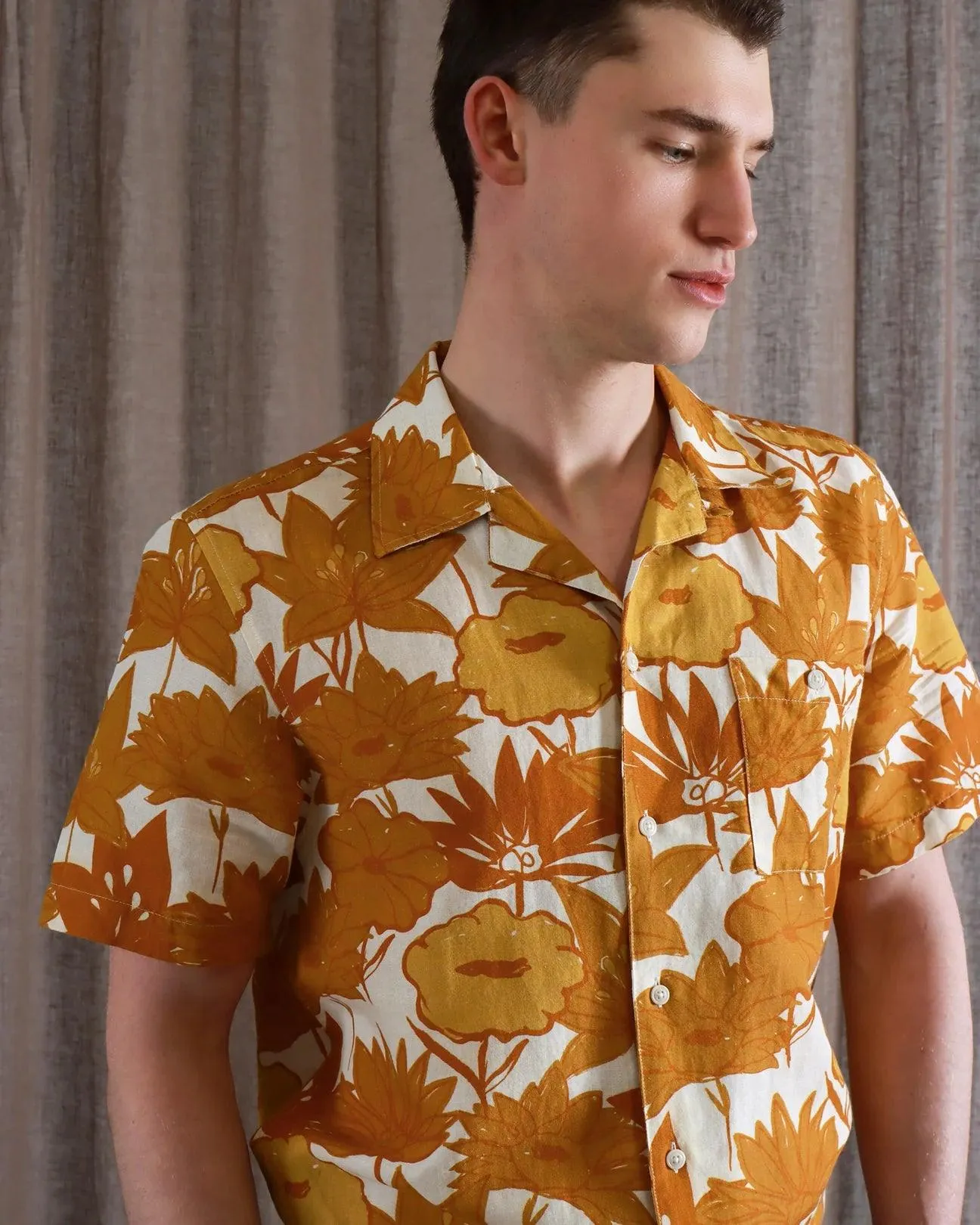 Far Afield - Selleck Shirt - Honey Gold Flower Collage Print