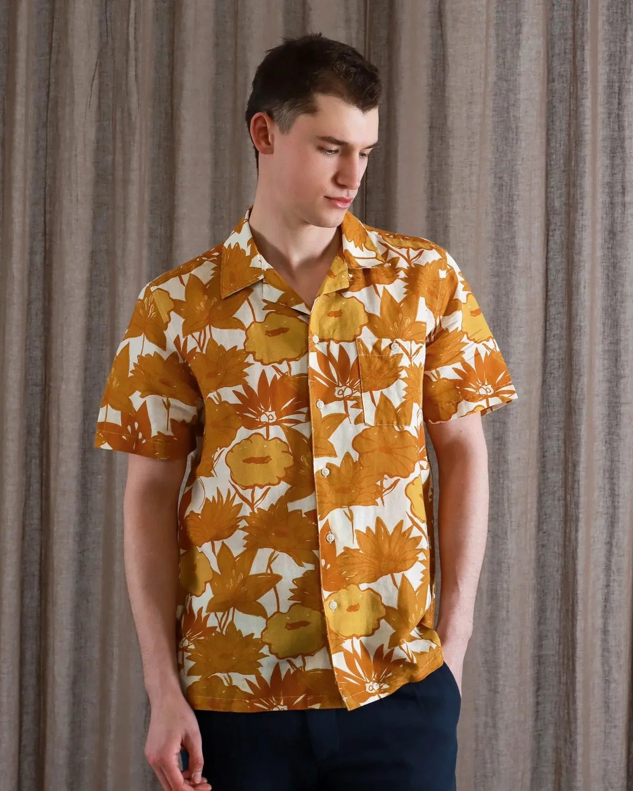 Far Afield - Selleck Shirt - Honey Gold Flower Collage Print