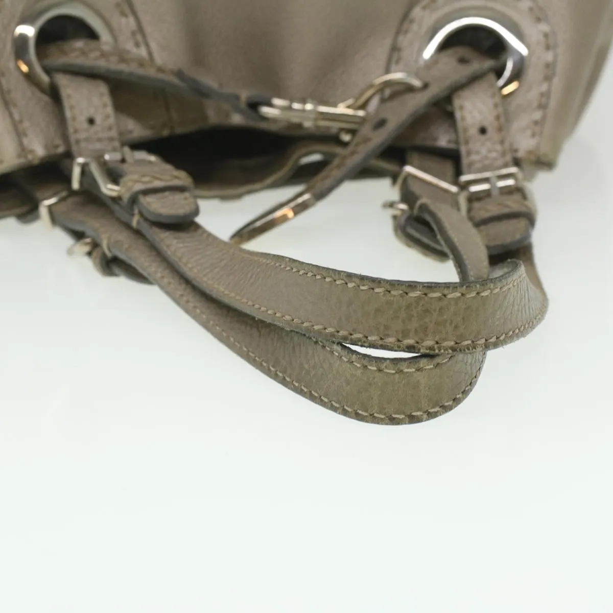 FENDI Celeria Tote Bag Leather Silver Auth ar8876