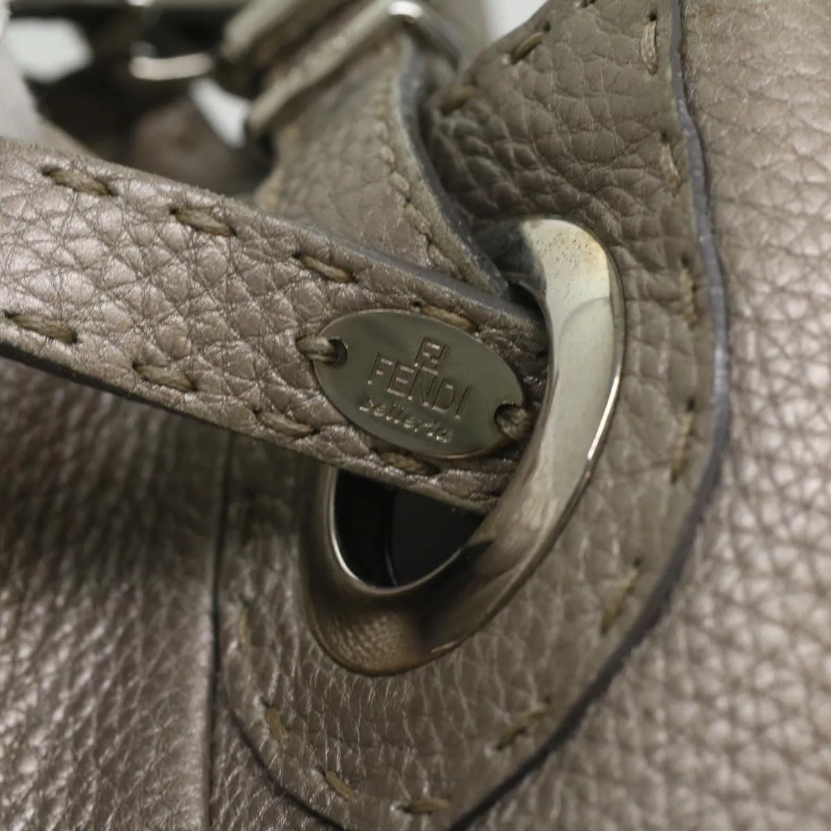 FENDI Celeria Tote Bag Leather Silver Auth ar8876