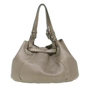 FENDI Celeria Tote Bag Leather Silver Auth ar8876