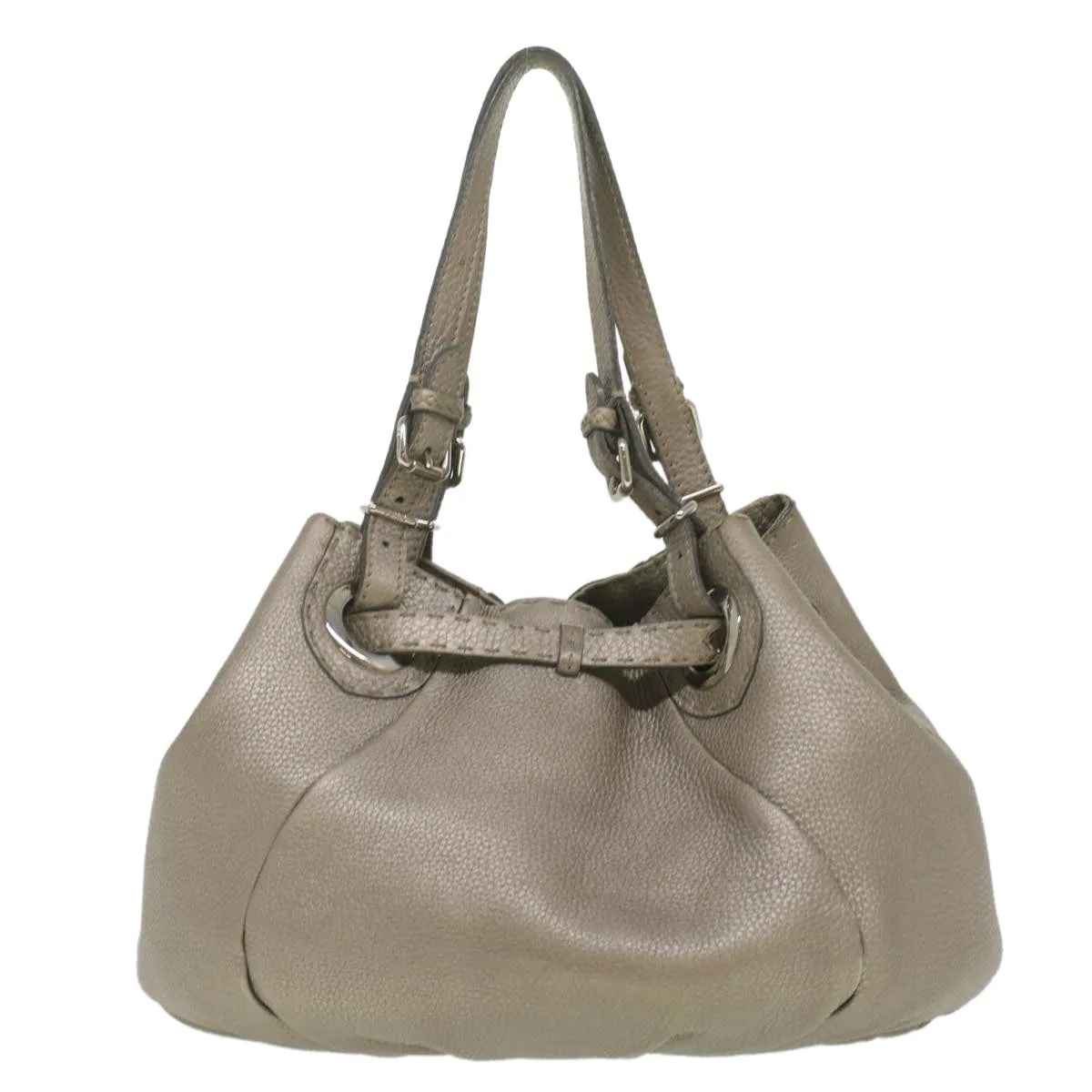 FENDI Celeria Tote Bag Leather Silver Auth ar8876