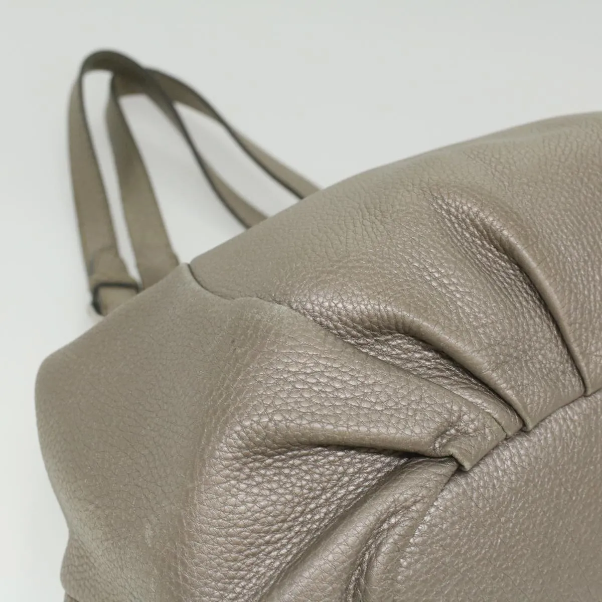 FENDI Celeria Tote Bag Leather Silver Auth ar8876