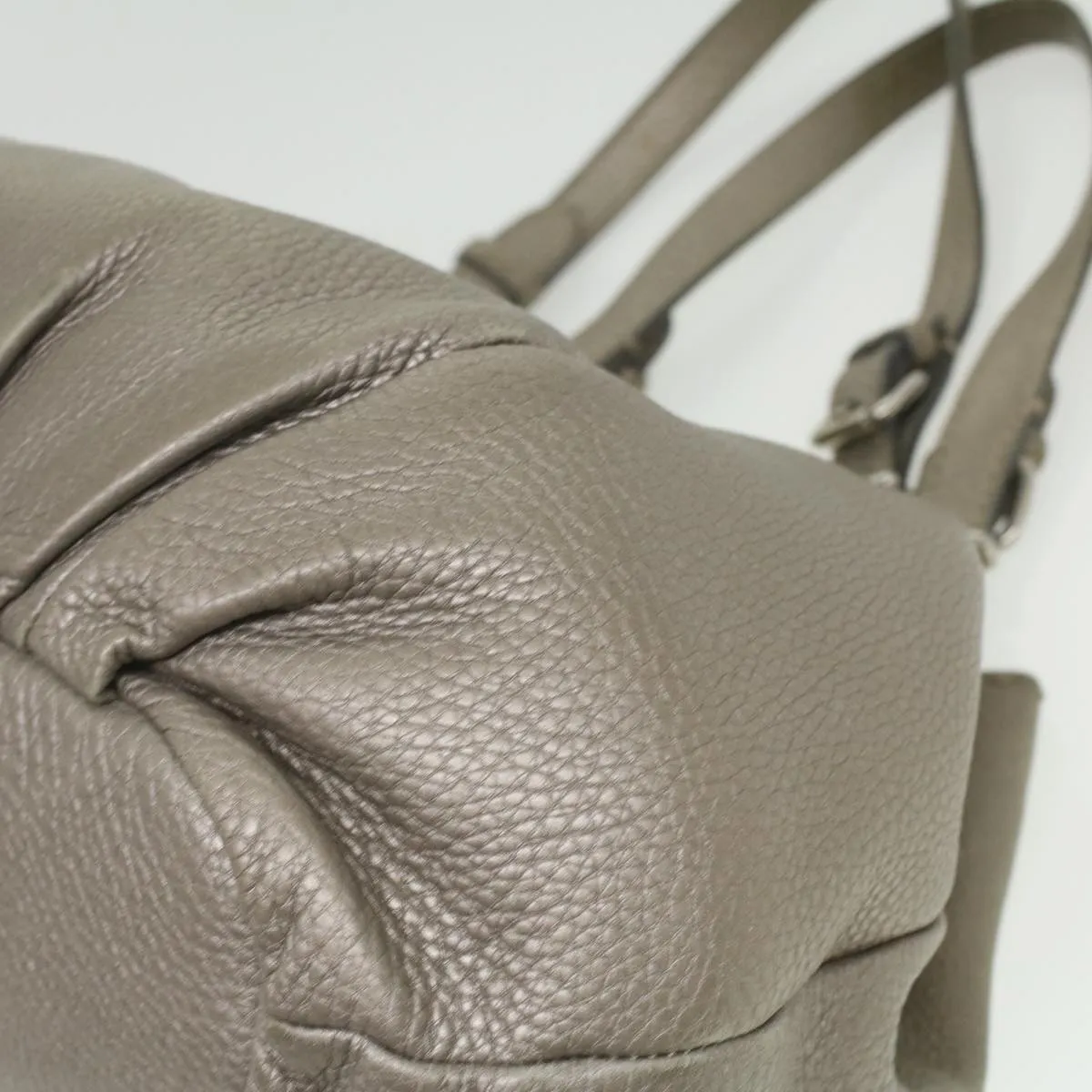 FENDI Celeria Tote Bag Leather Silver Auth ar8876