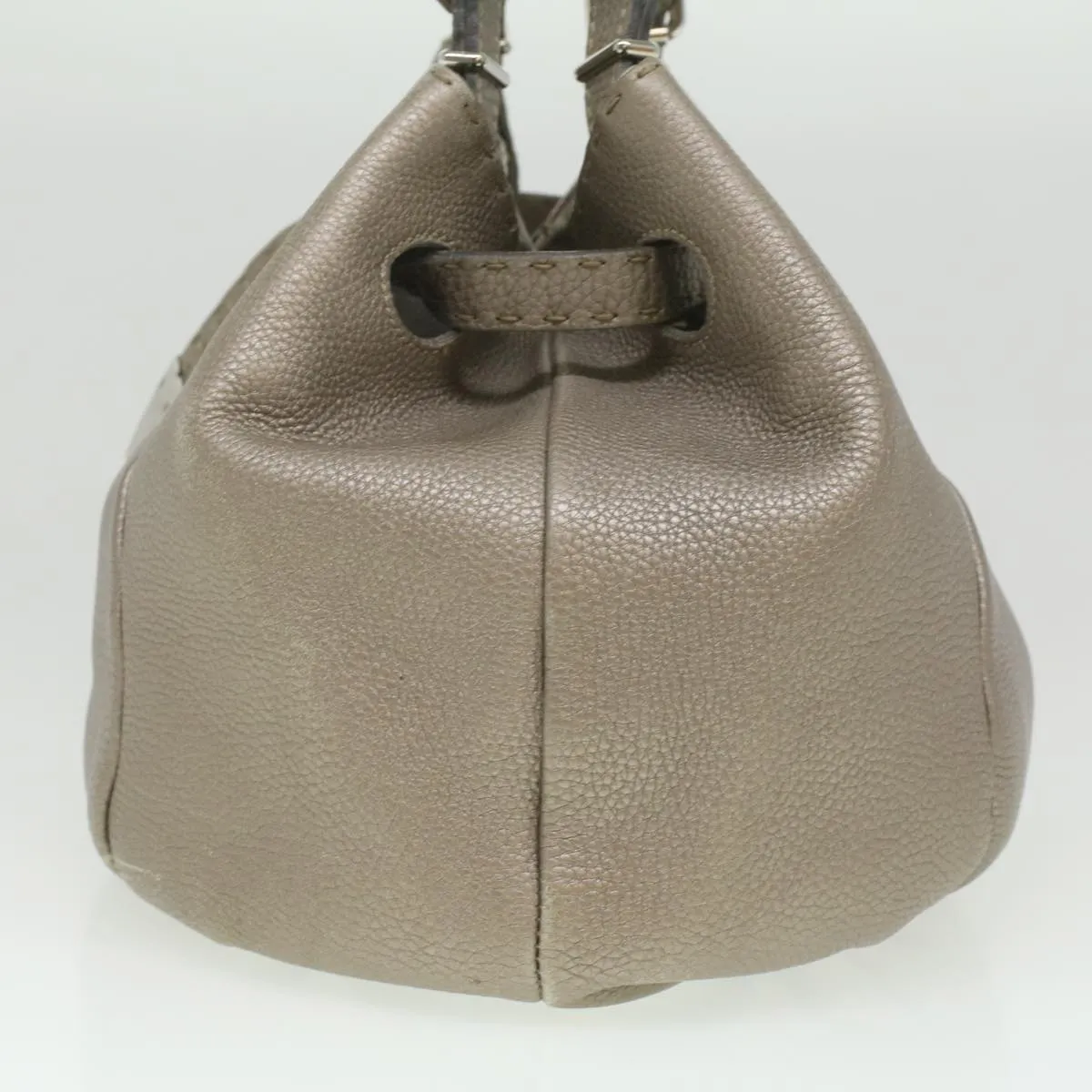 FENDI Celeria Tote Bag Leather Silver Auth ar8876
