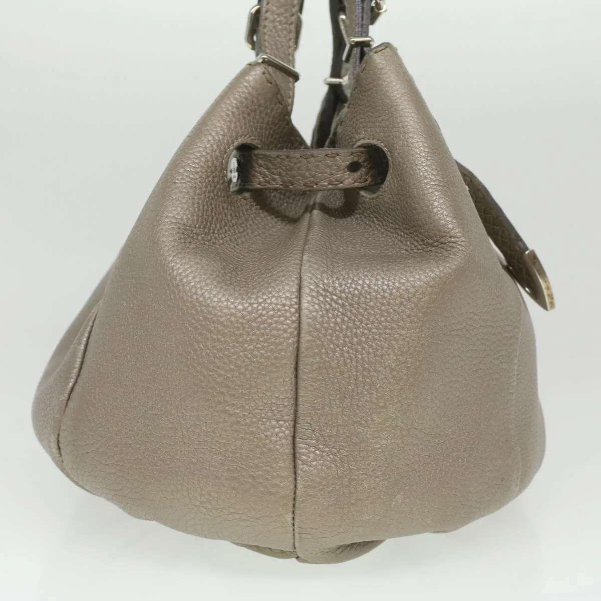 FENDI Celeria Tote Bag Leather Silver Auth ar8876