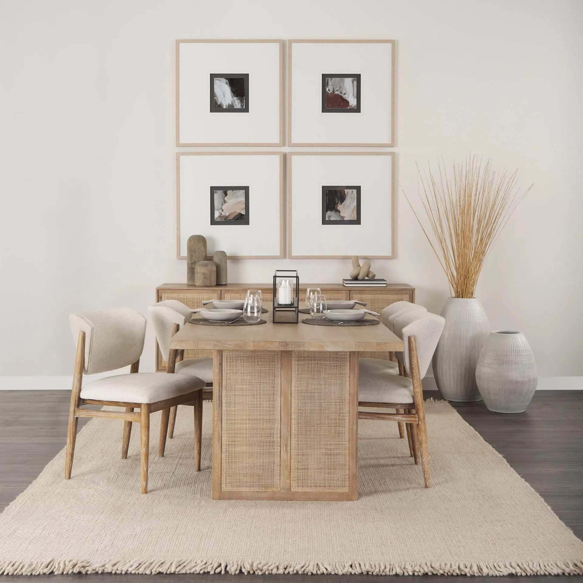 Georgia Dining Table in Light Wash with Cane