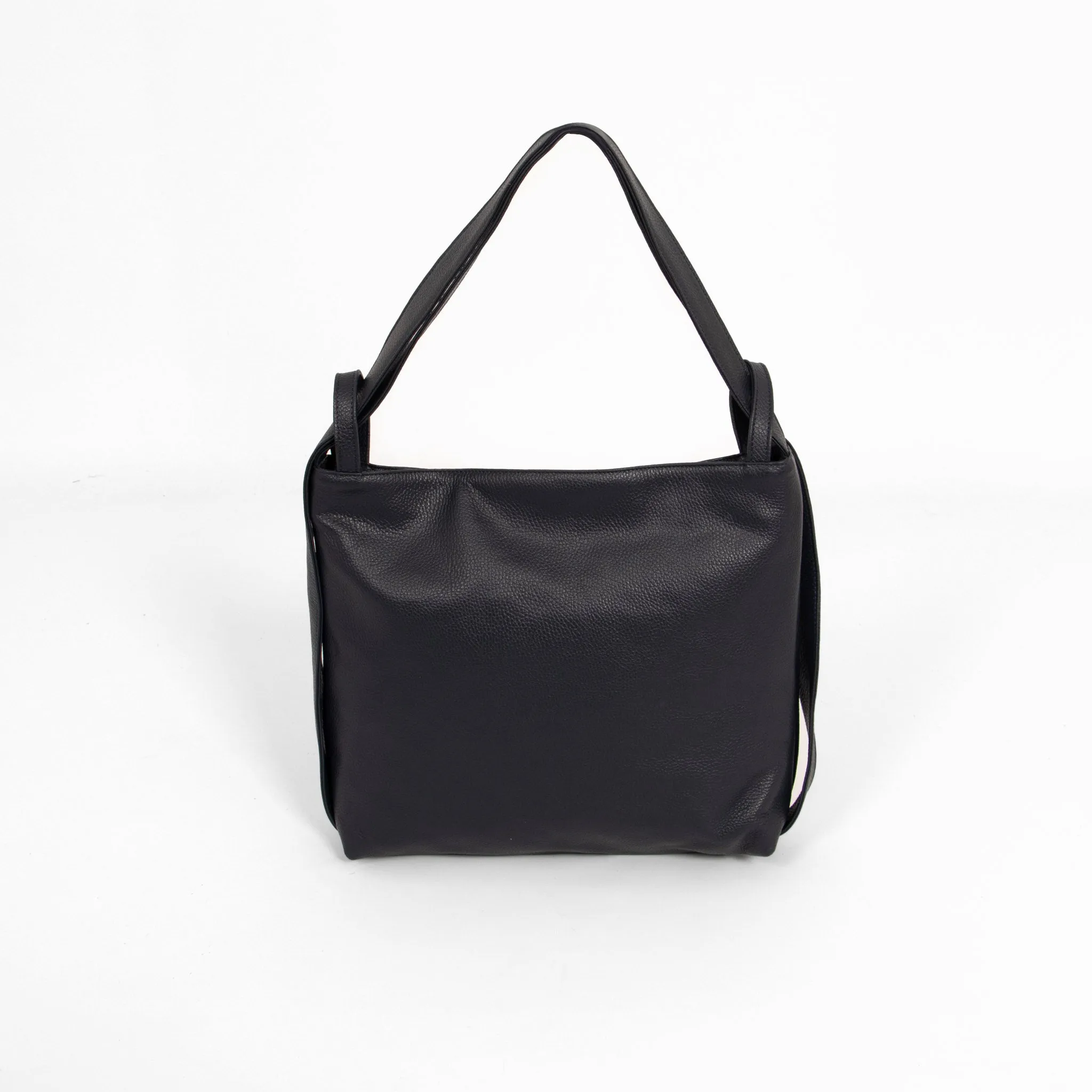 Giovanna Italian Leather 2 In 1 Backpack Tote Bag - Navy Blue, Pebbled