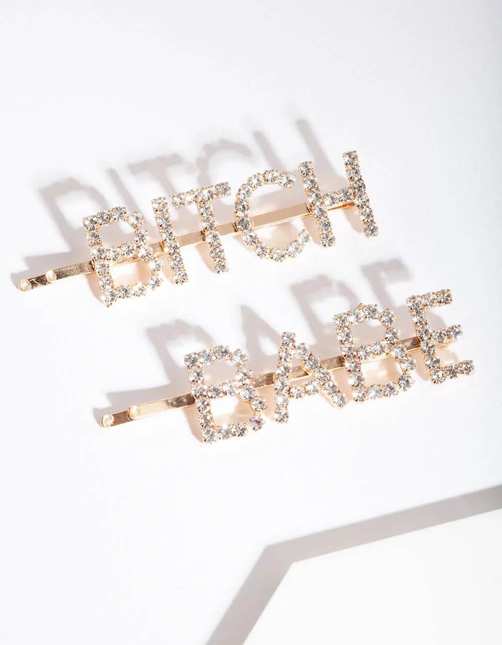 Gold Bitch Babe Diamante Hair Clip Pack