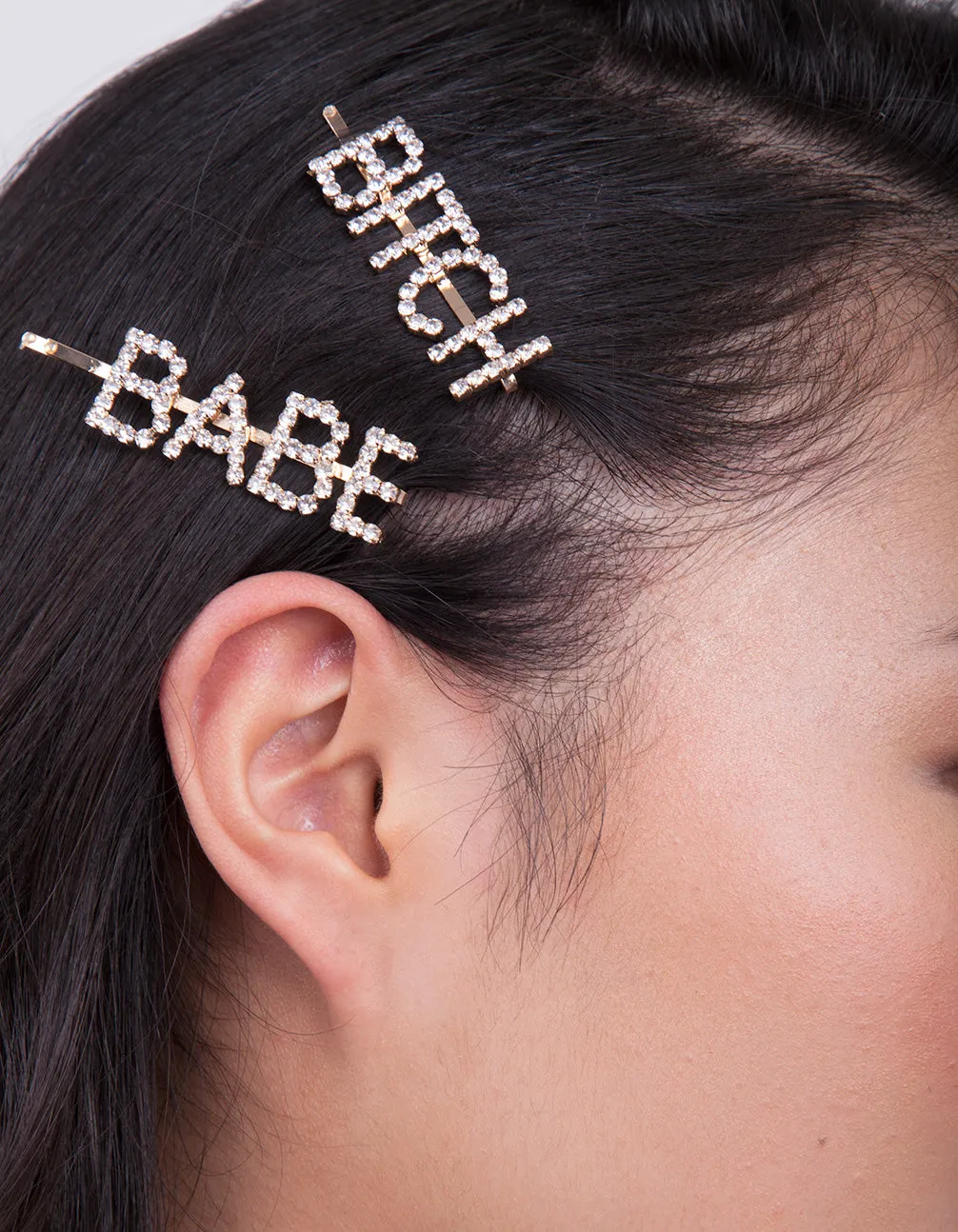 Gold Bitch Babe Diamante Hair Clip Pack
