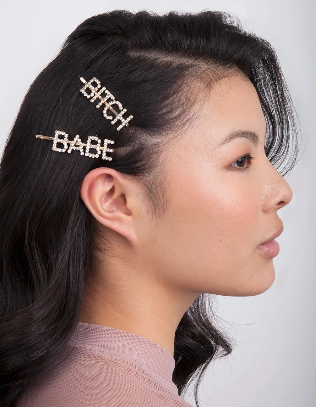 Gold Bitch Babe Diamante Hair Clip Pack